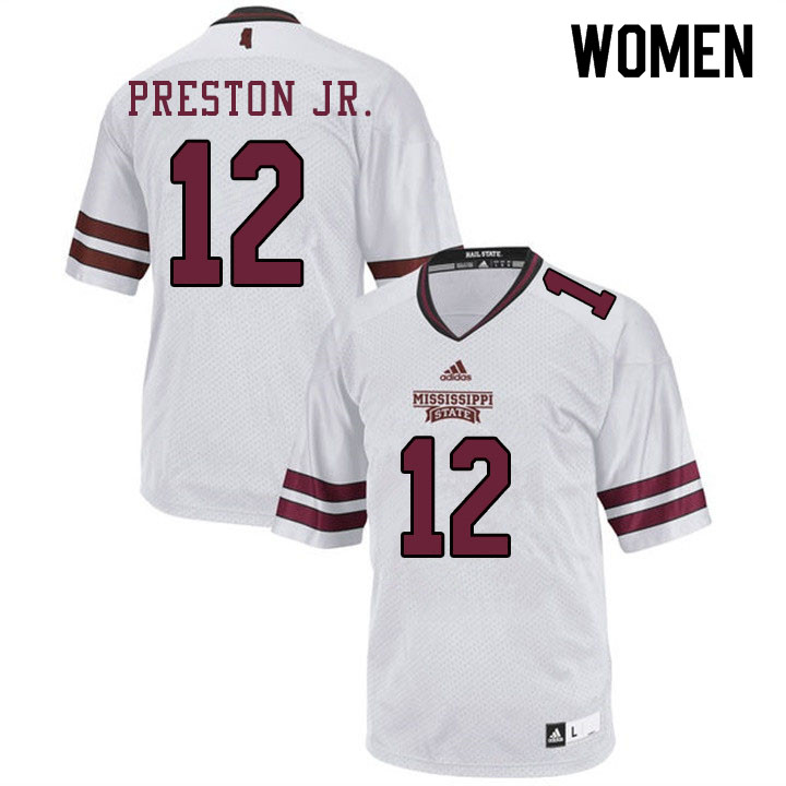 Women #12 Shawn Preston Jr. Mississippi State Bulldogs College Football Jerseys Sale-White - Click Image to Close